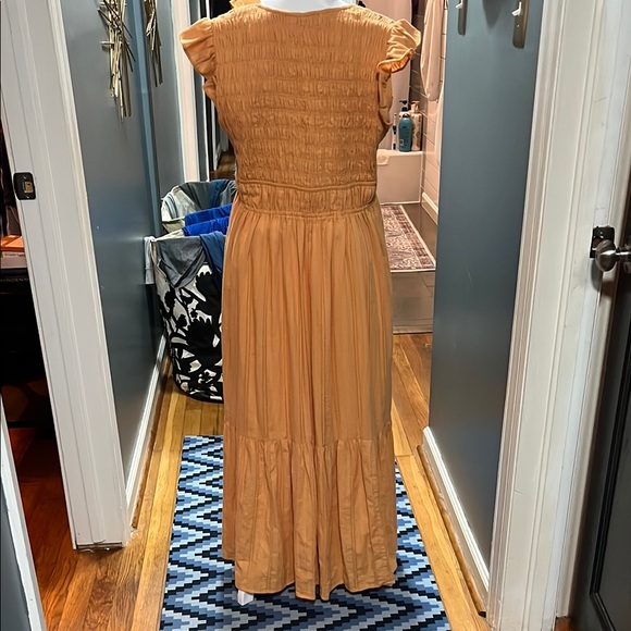 Bohemian feminine Anthropologie Orange Maxi Dress. Plunging neckline. - Picture 3 of 4
